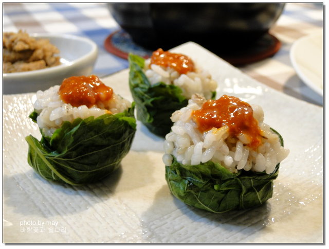 여름별미~ 찰보리쌀 깻잎쌈밥과 강된장찌개