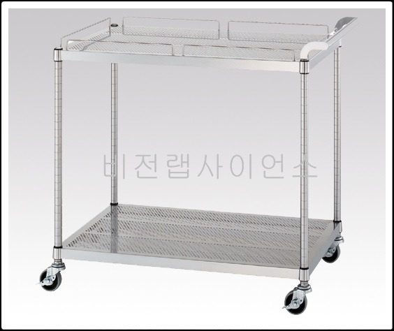 클린룸펀칭카트(선반 2단, 상판에 가이드)  ,CLEANROOM UTILITY CARTS PUNCHED SUS       
