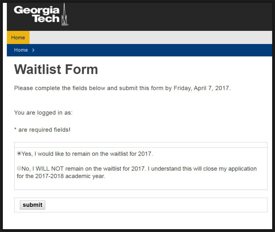 2017년 조지아텍 Tech) 대기자 명단 (Wait List Offer)후 해야 할 일?
